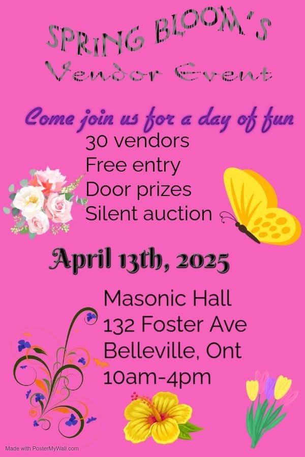 A poster for the spring market, occuring at April 13th, 160 Catherine street Belleville