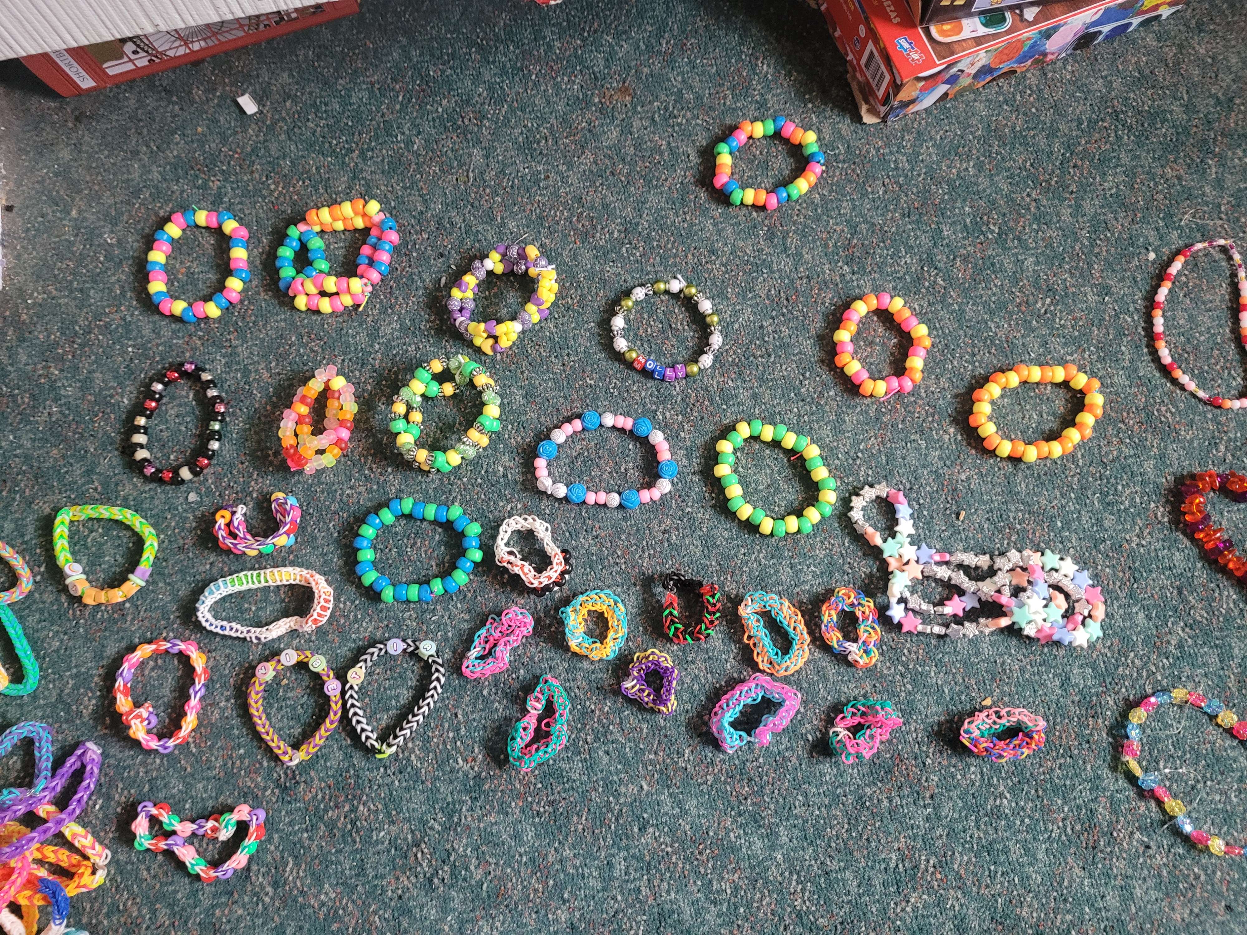 A pile of my bracelets, both beaded and loomed.