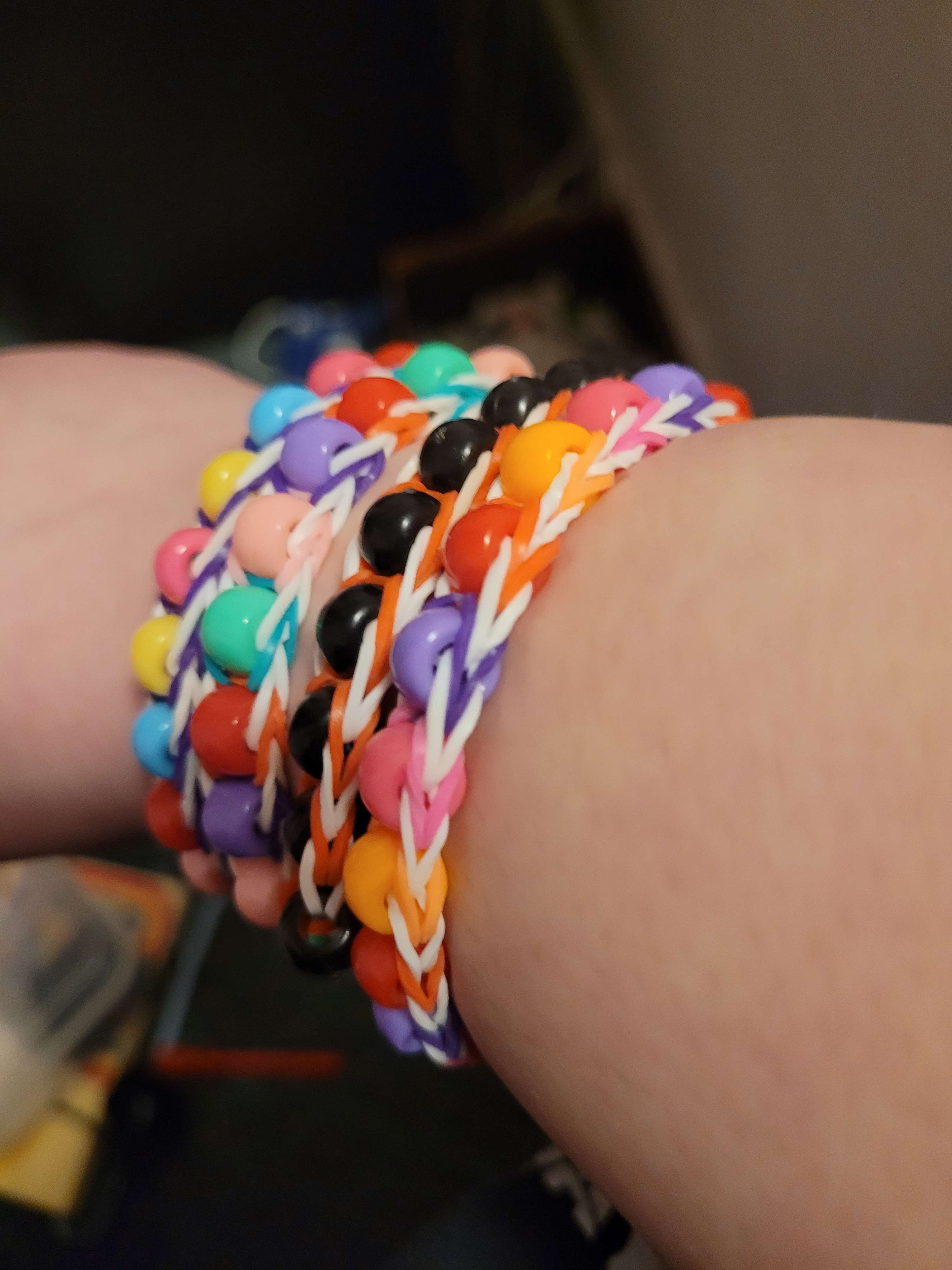 A set of colorful beaded fishtail loom bracelets