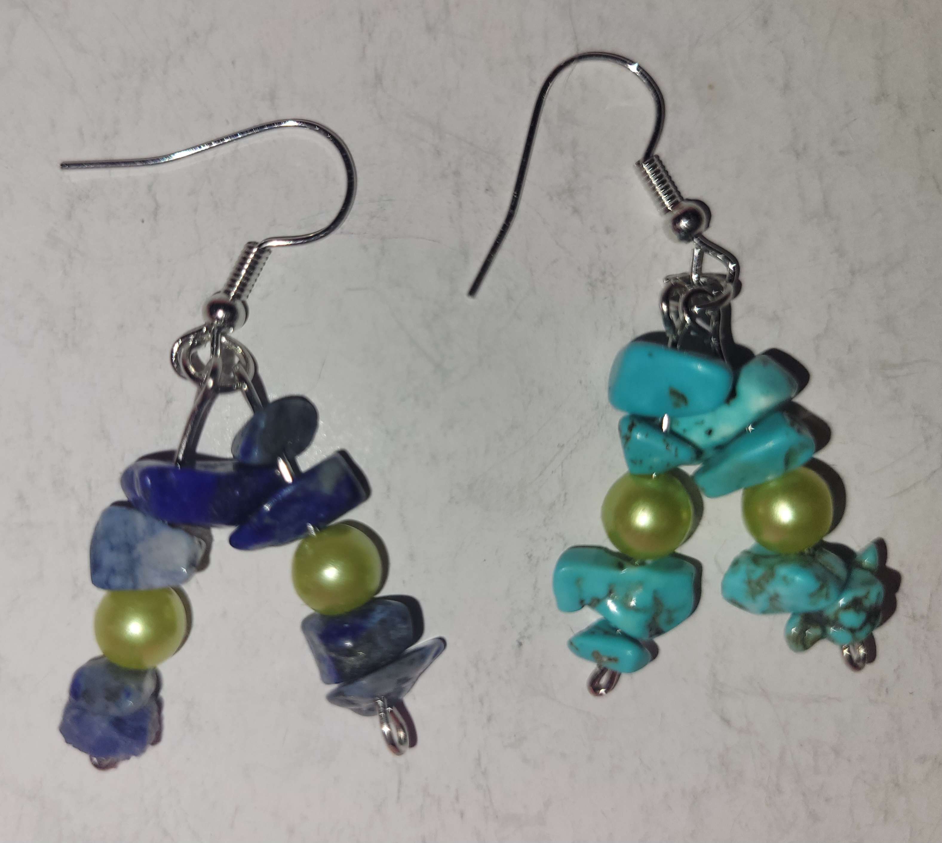 Earrings made with turquoise and blue crystal chips