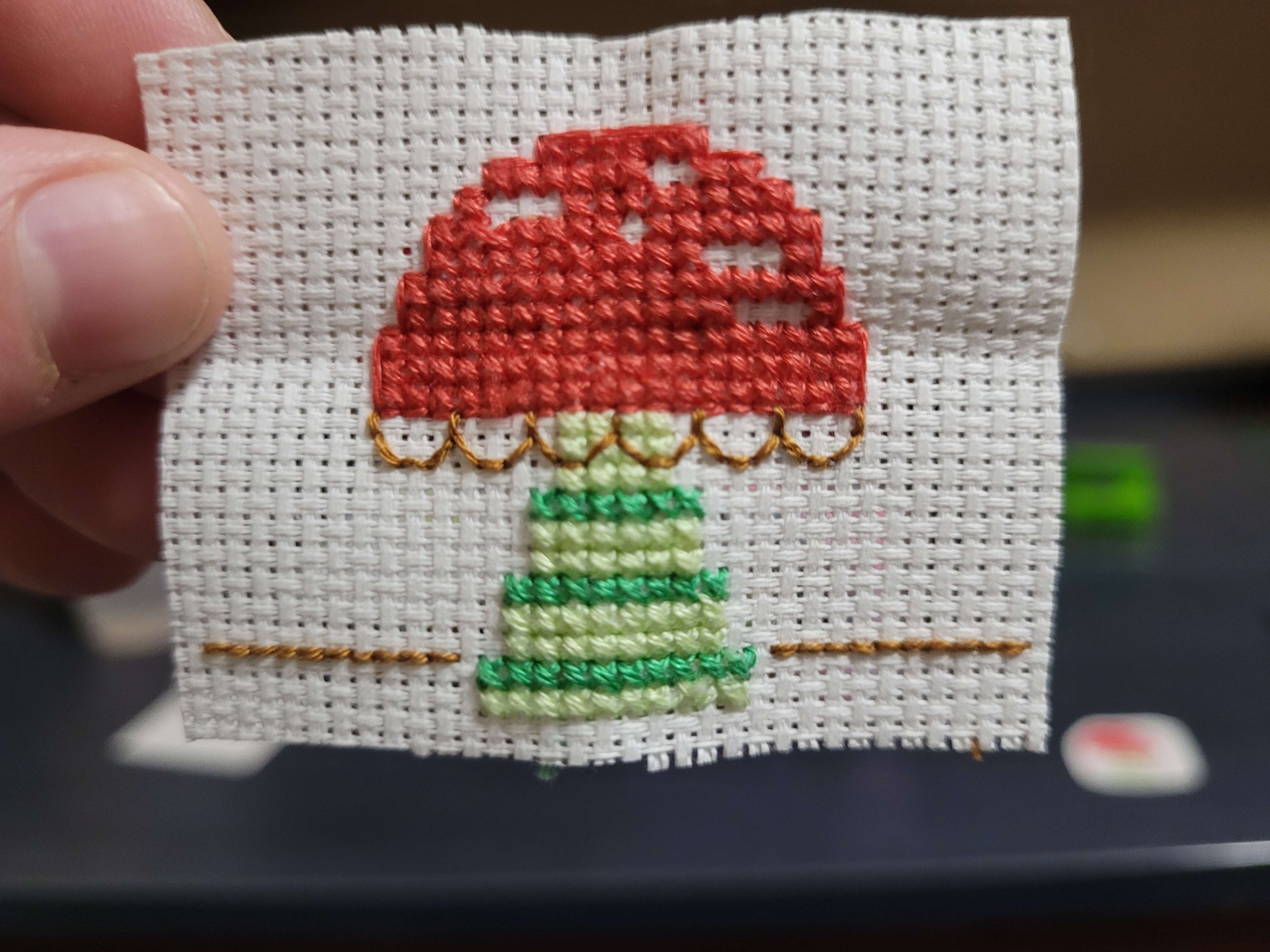 A simple cross stitch mushroom