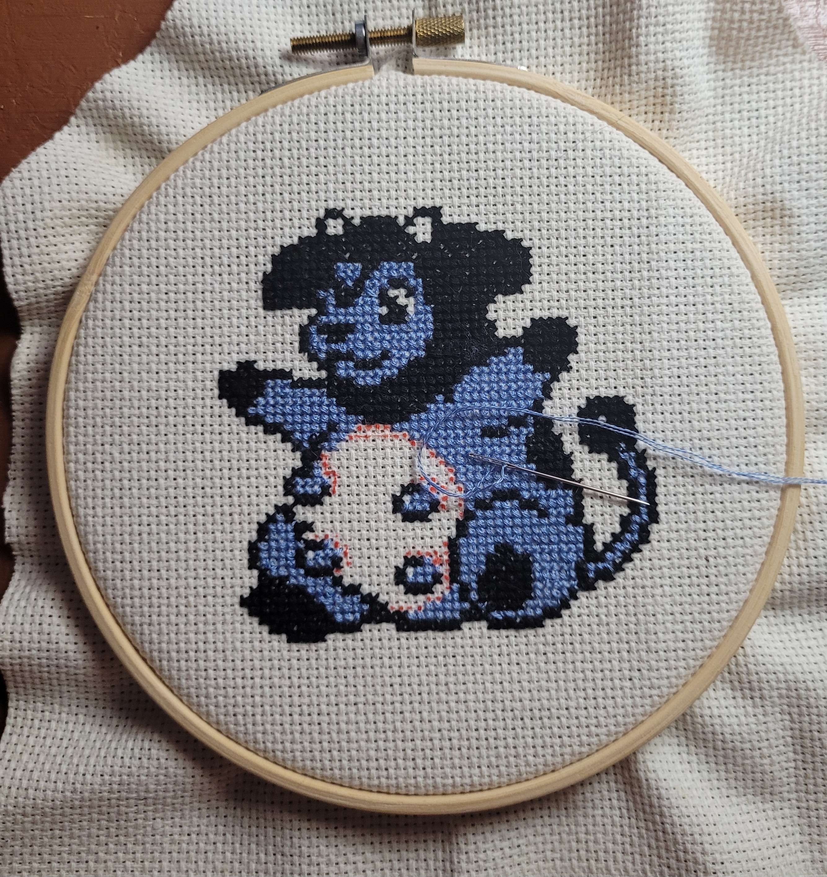 A cross stitch of a shiny pokemon named miltank