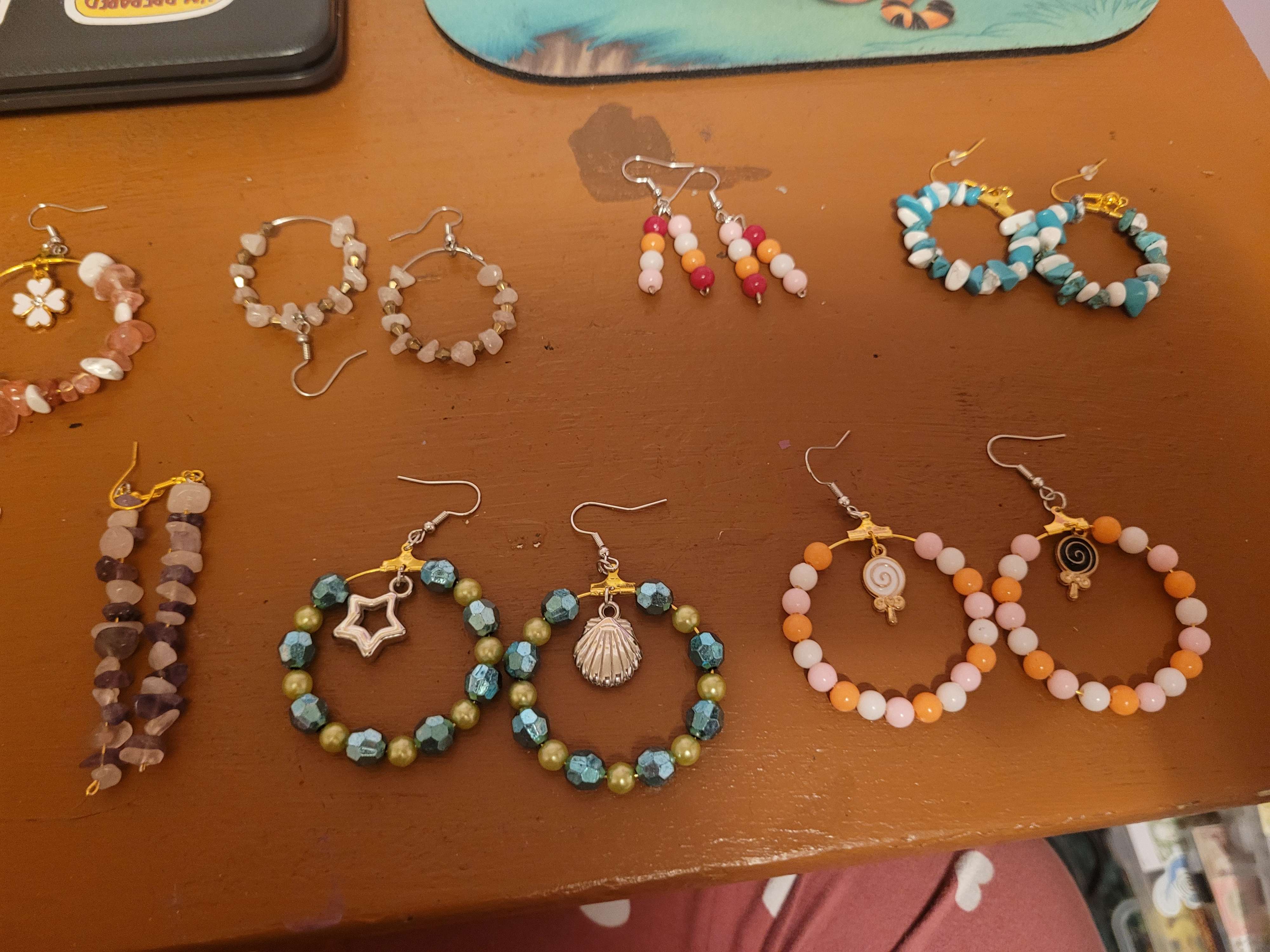 Variety of earrings on a table